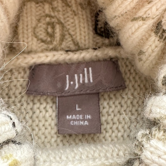 J. JILL Botanical Print Chunky Sweater Turtleneck Cotton Angora Blend Size Large - Picture 10 of 13